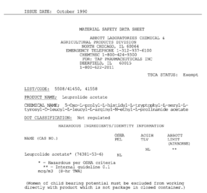 Lupron 1990 MSDS